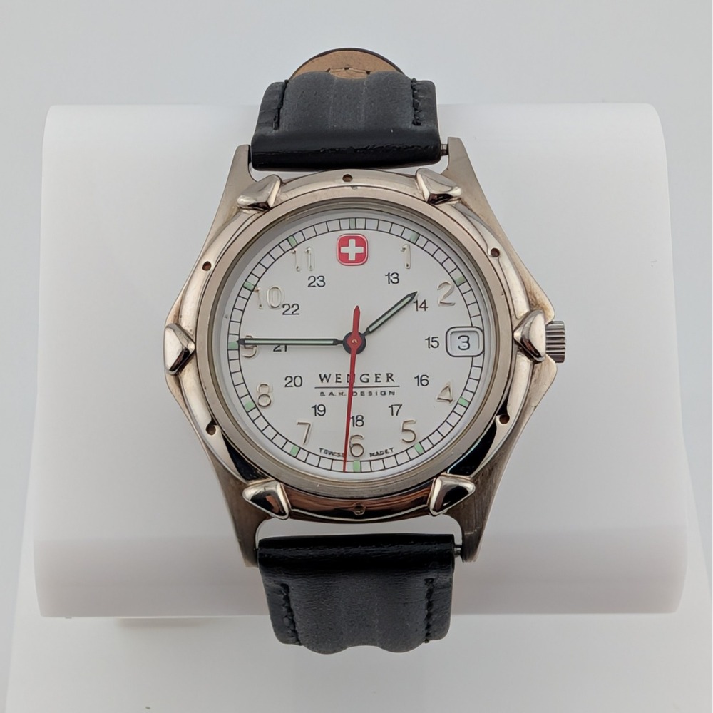 Wenger S.A.K. Design Swiss Quartz Field Watch Date Speidel Leather Strap 36mm